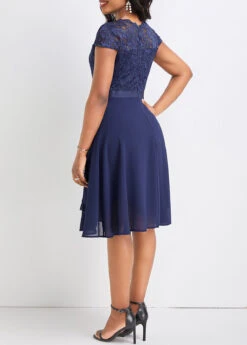 Navy Lace Short Sleeve Round Neck Dress -Ethereal Swim 332280 P 16847352185531