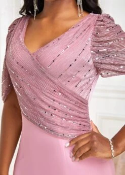 Pink Patchwork Half Sleeve V Neck Bodycon Dress -Ethereal Swim 332318 P 16860500565654