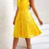 Yellow Asymmetry Belted Sleeveless Lapel Dress -Ethereal Swim 332458 P 16867423154292