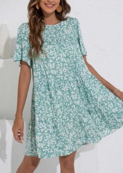 Mint Green Ruched Ditsy Floral Print Dress -Ethereal Swim 332700 P 1682401185698