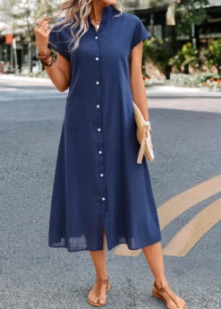 Navy Pocket Short Sleeve Shift Dress -Ethereal Swim 332711 P 16843933100142