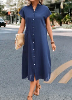 Navy Pocket Short Sleeve Shift Dress -Ethereal Swim 332711 P 16843933103083