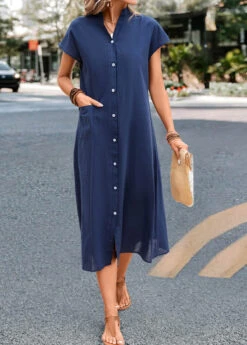 Navy Pocket Short Sleeve Shift Dress -Ethereal Swim 332711 P 16843933105365