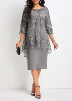 Light Grey Lace Layered Two Piece Dress -Ethereal Swim 333058 P 16853300020502