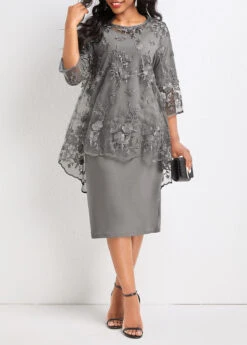 Light Grey Lace Layered Two Piece Dress -Ethereal Swim 333058 P 16853300022773