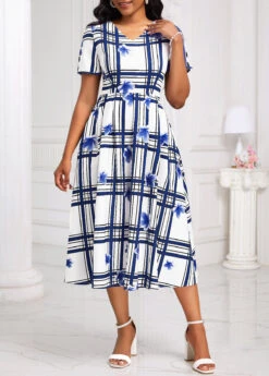 White Cut Out Geometric Print Short Sleeve Dress -Ethereal Swim 333346 P 16873117724414