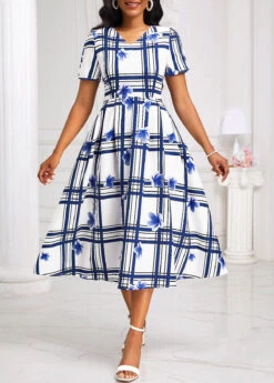 White Cut Out Geometric Print Short Sleeve Dress -Ethereal Swim 333346 P 16873117725893