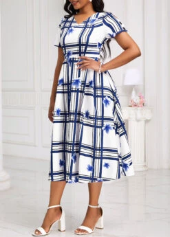 White Cut Out Geometric Print Short Sleeve Dress -Ethereal Swim 333346 P 16873117729362