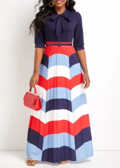 Navy Bowknot Wave Pattern Print Maxi Dress -Ethereal Swim 333455 P 16885509814682