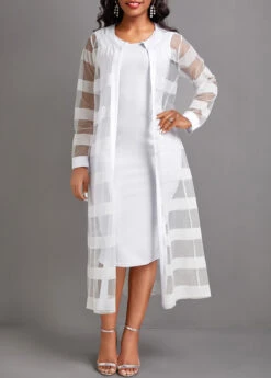 White Two Piece Long Sleeve Dress And Cardigan -Ethereal Swim 333540 P 16853380940053