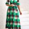 Green Tie Plaid Belted Half Sleeve Dress 2 Green Tie Plaid Belted Half Sleeve Dress -Ethereal Swim 333608 P 16866558861223