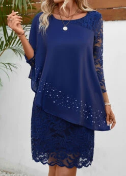 Round Neck Navy Lace Shift Dress 9 Round Neck Navy Lace Shift Dress -Ethereal Swim 333742 P 16871438463022