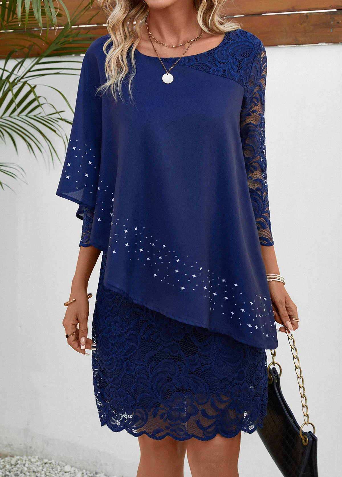 Round Neck Navy Lace Shift Dress 3 Round Neck Navy Lace Shift Dress