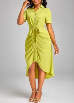 Avocado Green Ruched High Low Belted Dress -Ethereal Swim 333960 P 16857046670512