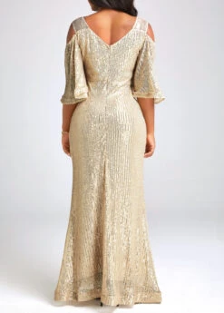 Golden Sequin Half Sleeve Maxi Dress -Ethereal Swim 334049 P 16859657455501