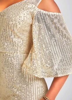 Golden Sequin Half Sleeve Maxi Dress -Ethereal Swim 334049 P 16859657456984