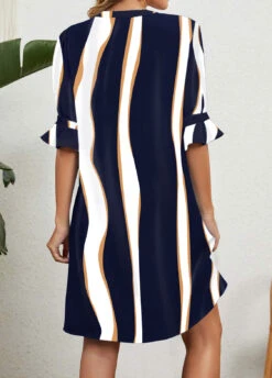 Navy Split Striped Shift Dress -Ethereal Swim 334264 P 1684229267774
