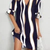 Navy Split Striped Shift Dress -Ethereal Swim 334264 P 1684229267837