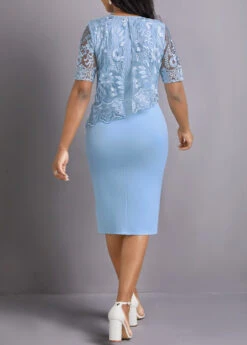 Sky Blue Lace Half Sleeve Bodycon Dress -Ethereal Swim 334272 P 16941410082071