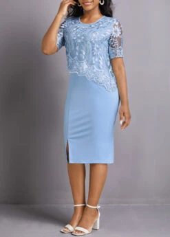 Sky Blue Lace Half Sleeve Bodycon Dress -Ethereal Swim 334272 P 16941410082213