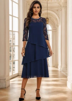 Navy Umbrella Hem Sequin A Line Dress -Ethereal Swim 334851 P 16950047138496