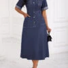 Denim Blue Pocket Button Detail Short Sleeve Dress -Ethereal Swim 335133 P 16902830404810