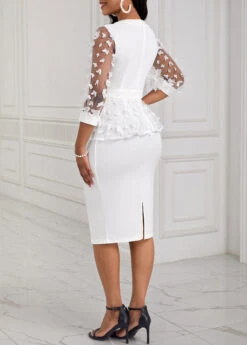 White Lace Three Quarter Length Sleeve Bodycon Dress -Ethereal Swim 335166 P 16902830117951