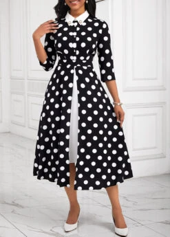 Black Pearl Fake 2in1 Polka Dot Dress -Ethereal Swim 335177 P 16903660473354