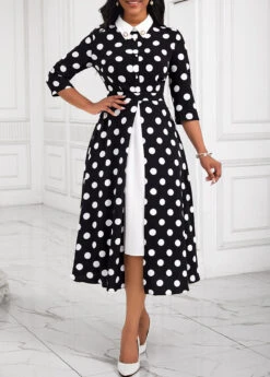Black Pearl Fake 2in1 Polka Dot Dress -Ethereal Swim 335177 P 16903660479963