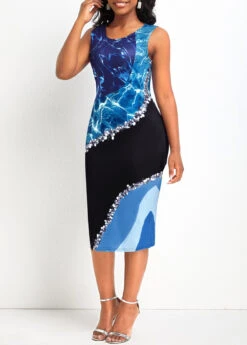 Multi Color Wave Pattern Print Sleeveless Bodycon Dress 8 Multi Color Wave Pattern Print Sleeveless Bodycon Dress -Ethereal Swim 335655 P 16877608235532
