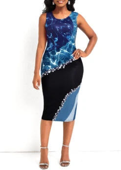Multi Color Wave Pattern Print Sleeveless Bodycon Dress 9 Multi Color Wave Pattern Print Sleeveless Bodycon Dress -Ethereal Swim 335655 P 16877608236593