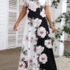 White Lace Floral Print Short Sleeve Maxi Dress -Ethereal Swim 335675 P 16881048485560