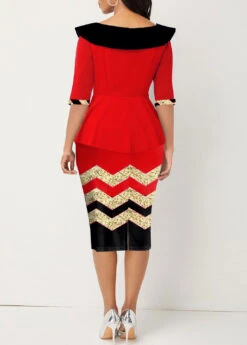 Red Fake 2in1 Geometric Print Bodycon Dress -Ethereal Swim 336467 P 1686882566034