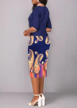 Dark Blue Fake 2in1 Paisley Print Bodycon Dress -Ethereal Swim 336727 P 1687161526286