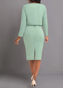 Sage Green Two Piece Geometric Print Dress And Cardigan -Ethereal Swim 337109 P 1694484861693
