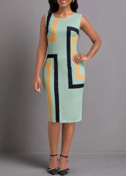 Sage Green Two Piece Geometric Print Dress And Cardigan -Ethereal Swim 337109 P 1694484862264