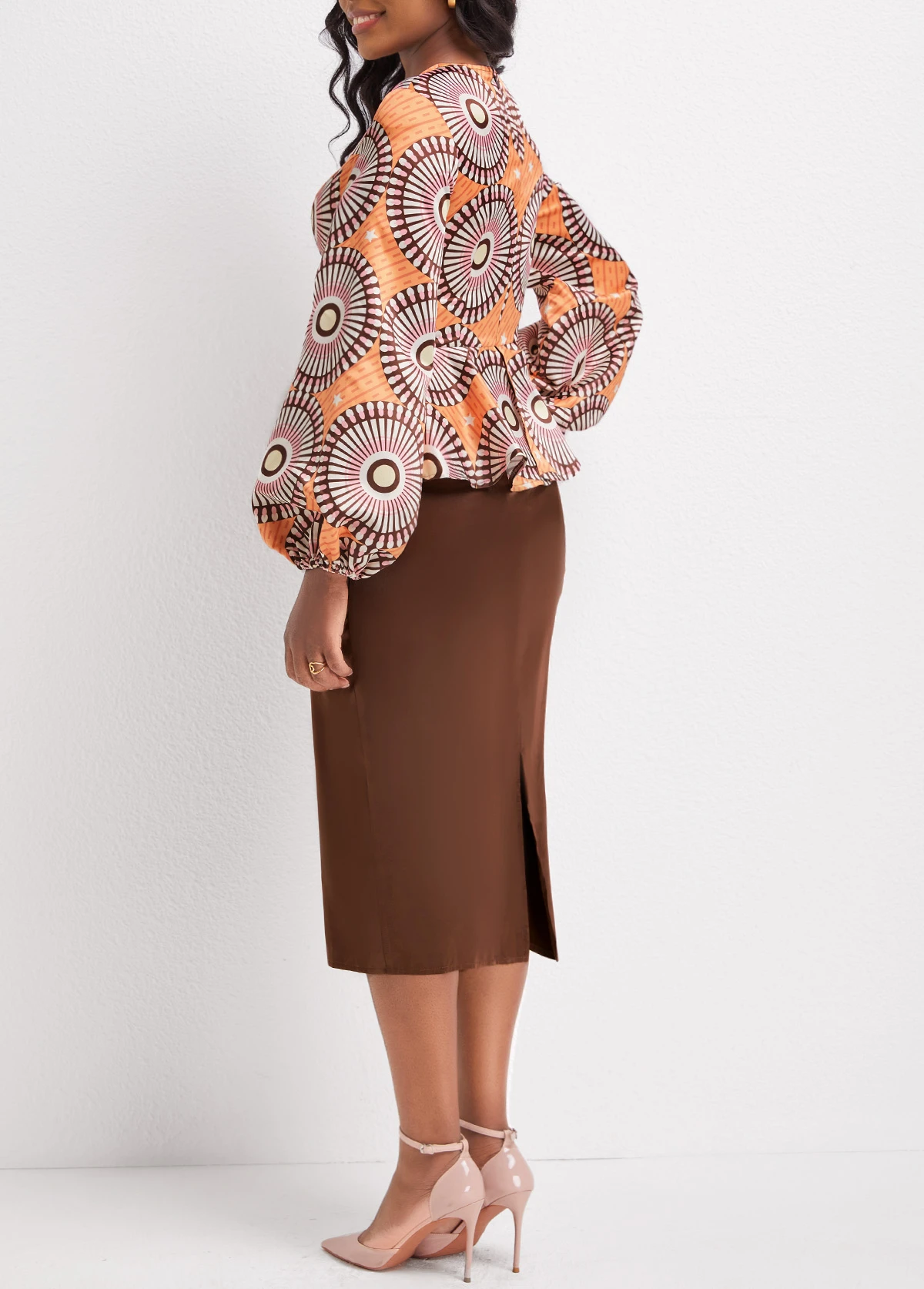 Orange Patchwork Tribal Print Long Sleeve Dress 4 Orange Patchwork Tribal Print Long Sleeve Dress - Image 2