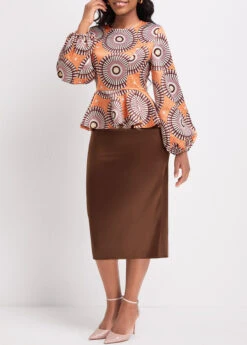 Orange Patchwork Tribal Print Long Sleeve Dress 11 Orange Patchwork Tribal Print Long Sleeve Dress -Ethereal Swim 337112 P 16917223497074