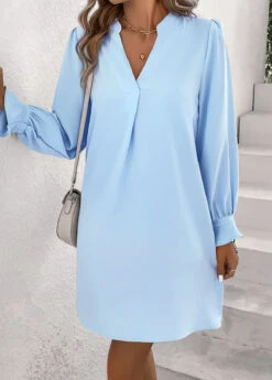 Light Blue Ruched Short Shift Dress -Ethereal Swim 337575 P 16896773471674