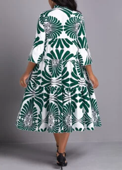 Green Button Leaf Print A Line Dress -Ethereal Swim 338061 P 16904569084731