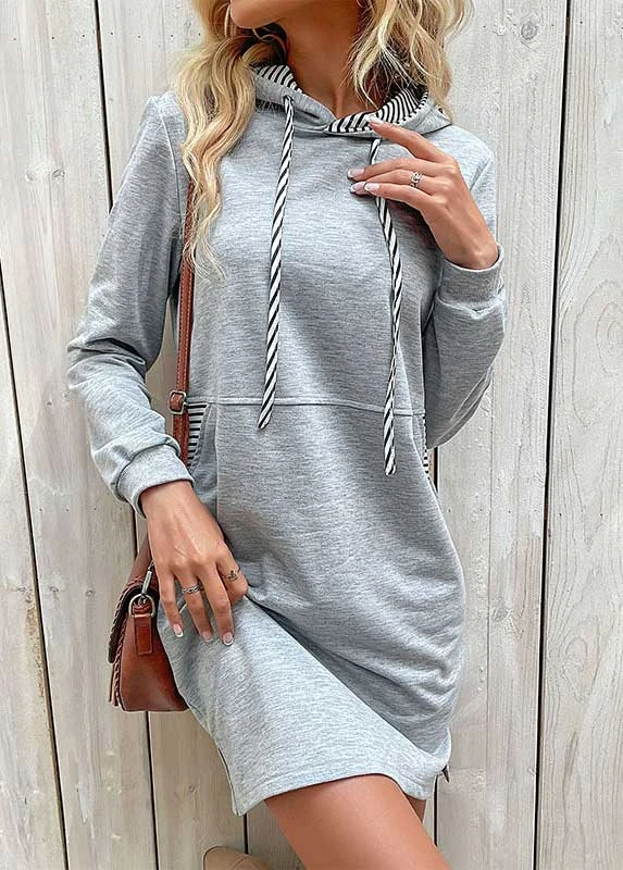 Light Grey Pocket Striped Short Dress 3 Light Grey Pocket Striped Short Dress
