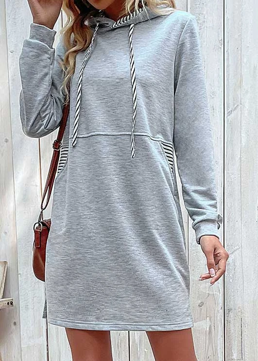 Light Grey Pocket Striped Short Dress 6 Light Grey Pocket Striped Short Dress - Image 4