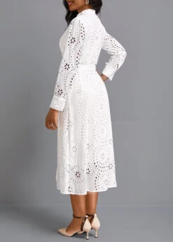 White Button Belted Long Sleeve Round Neck Dress -Ethereal Swim 338855 P 16958952093911