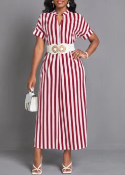 Wine Red Split Striped Maxi Shift Dress 9 Wine Red Split Striped Maxi Shift Dress -Ethereal Swim 339256 P 16905405691823