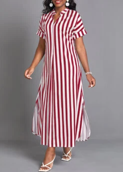 Wine Red Split Striped Maxi Shift Dress 8 Wine Red Split Striped Maxi Shift Dress -Ethereal Swim 339256 P 16905405694472