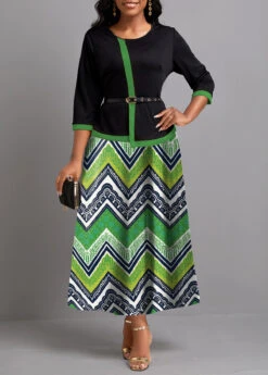Green Fake 2in1 Tribal Print Maxi Dress -Ethereal Swim 339308 P 1690531466017