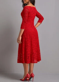 Red Lace Three Quarter Length Sleeve Dress -Ethereal Swim 339700 P 16920054637751