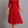 Red Lace Three Quarter Length Sleeve Dress -Ethereal Swim 339700 P 16920054638030