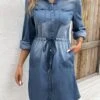 Denim Blue Pocket Long Sleeve Shirt Collar Dress -Ethereal Swim 339836 P 16933603306685