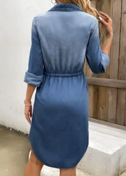 Denim Blue Pocket Long Sleeve Shirt Collar Dress -Ethereal Swim 339836 P 16933603307211